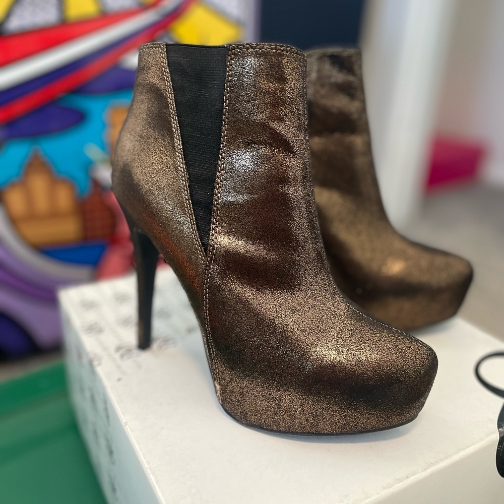 Elegant Bronze High Heel Ankle Boots